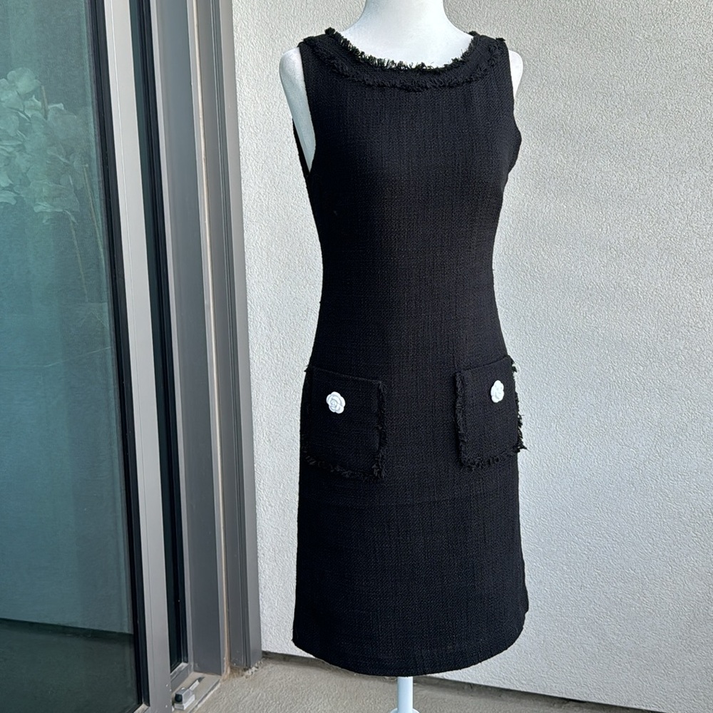 Karl Lagerfeld Black Sleeveless Midi Tweed Dress with Pocket Details 2